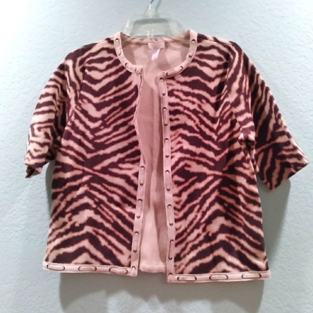 Chico’s Animal Print Open Front 3/4 Sleeve Cardigan Size 1 or M